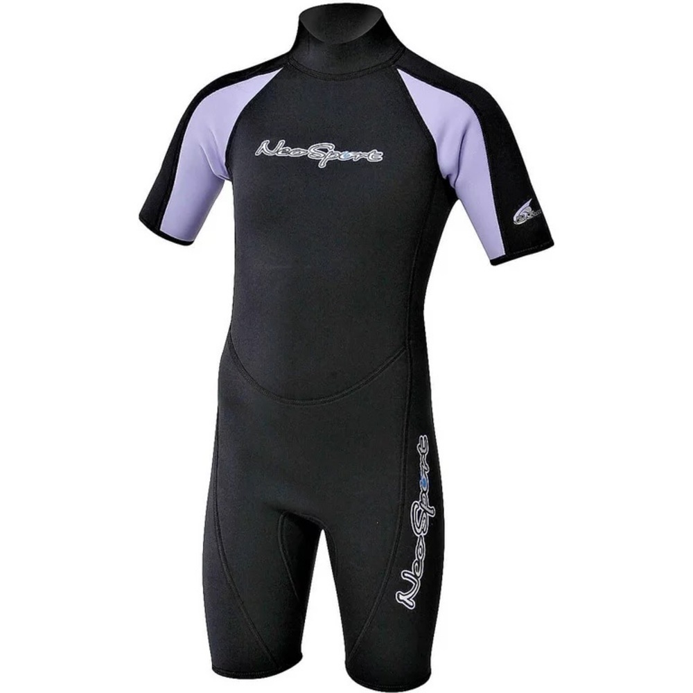 2.5mm Junior's NeoSport Shorty Springsuit size 12 black and lavender